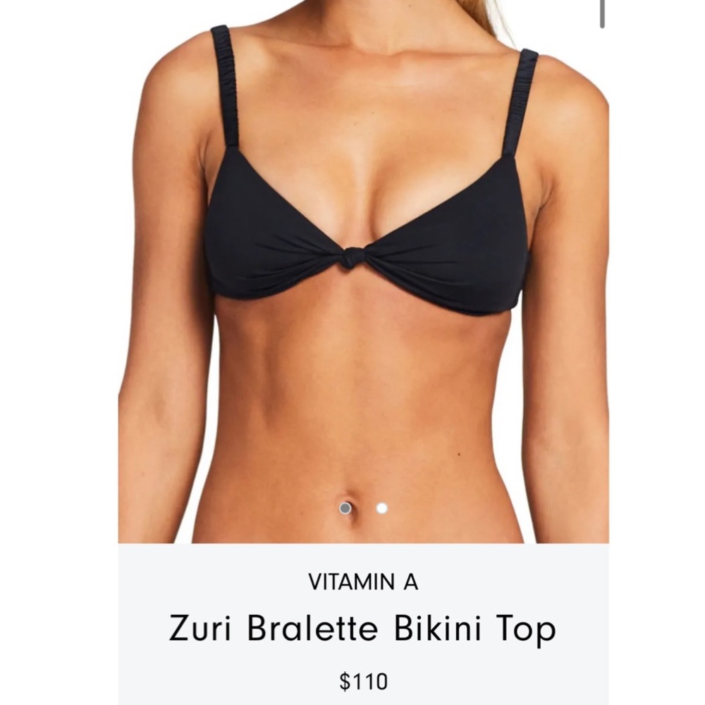 NWT VITAMIN A black ZURI knot tie scrunch strap bralette or bikini top size S
